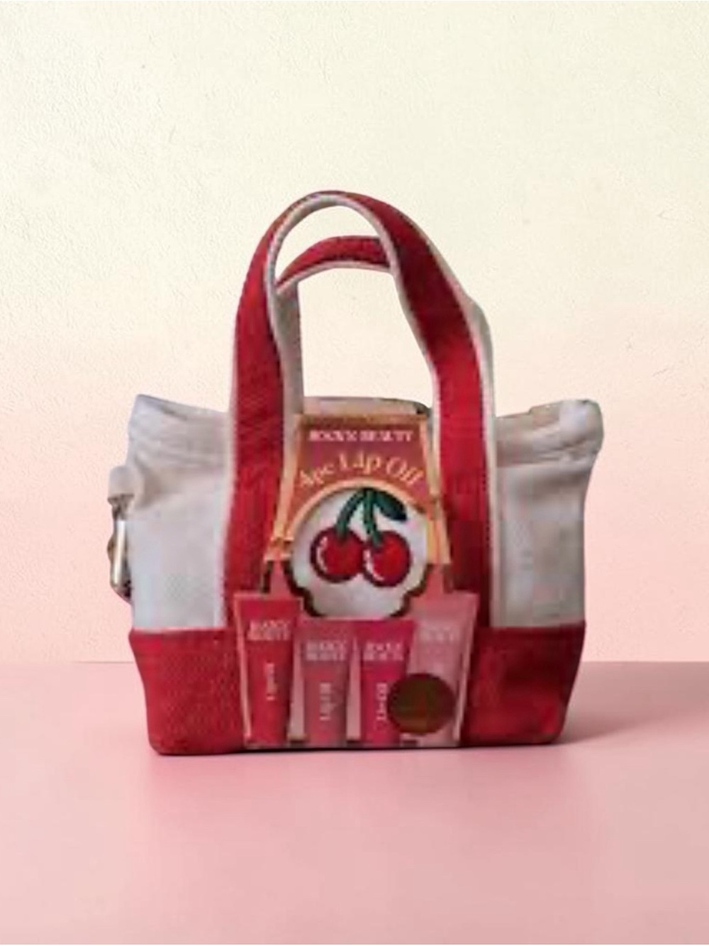 Rock'n Beauty Cherry Lip Oil Set with Canvas Mini Tote Bag